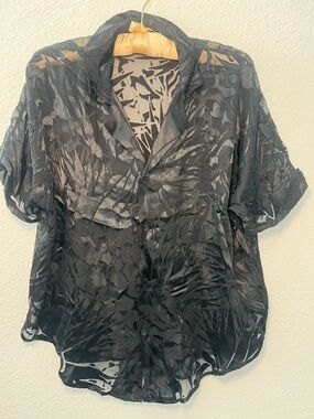 Saint Laurent BLACK SHEER PRINT BLOUSE